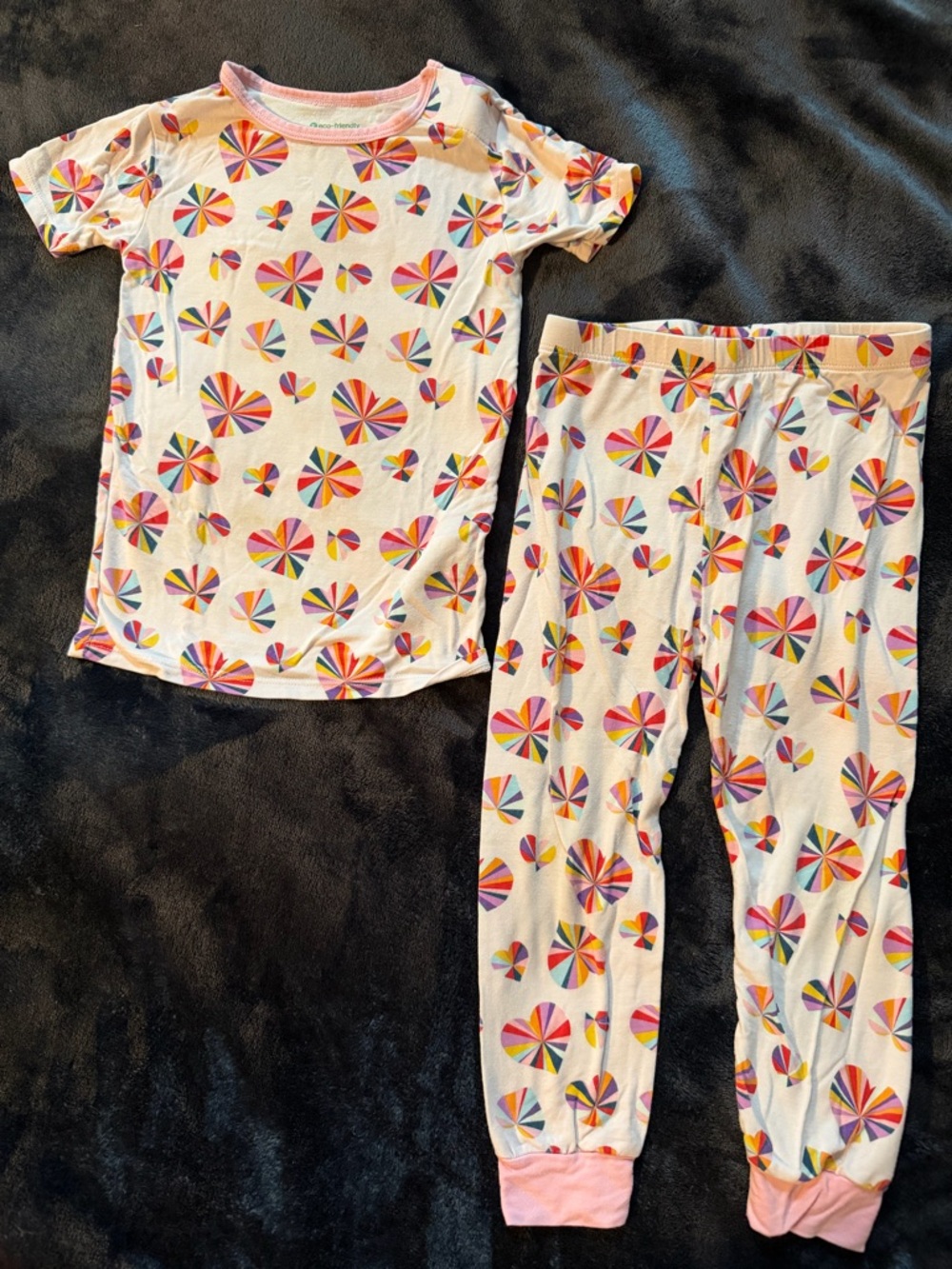 Magnetic Me White Pajama Set with Multicolor Heart Pinwheels